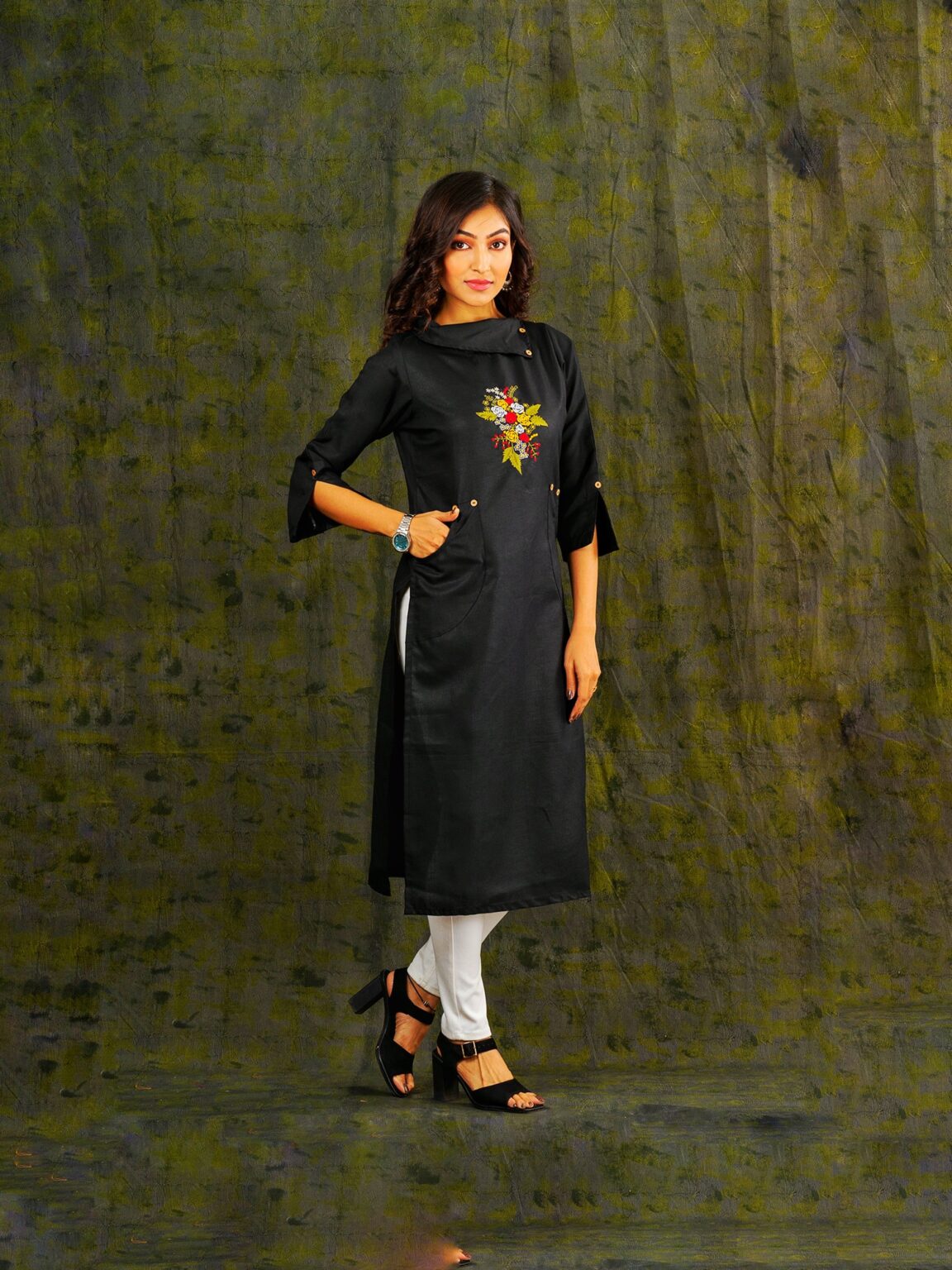 Coul Embroidery Cotton Kurti - Image 2