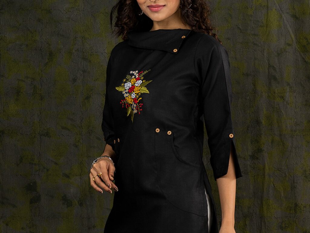 Coul Embroidery Cotton Kurti - Image 3