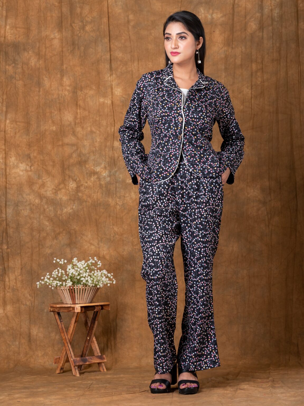 Rubynique Crape western blazer style printed monochromatic Emma Co-ord Set Fusion Dress - Image 9