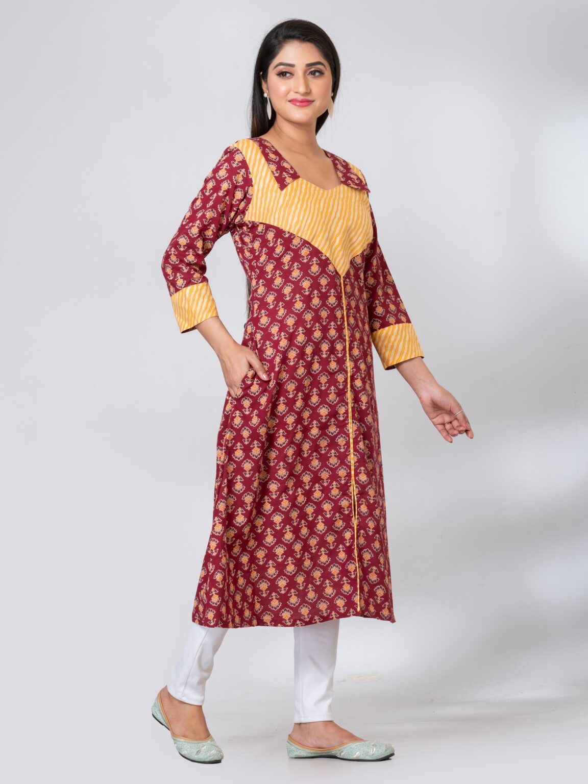 Amelia Pure Ajrak Cotton Collar Kurti - Image 4