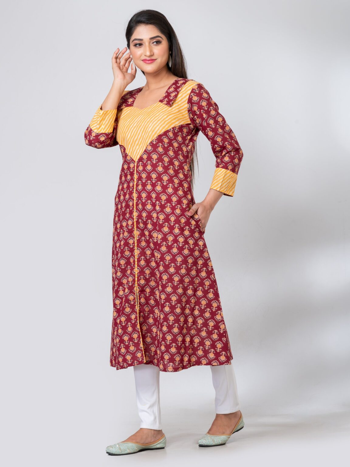 Amelia Pure Ajrak Cotton Collar Kurti - Image 3