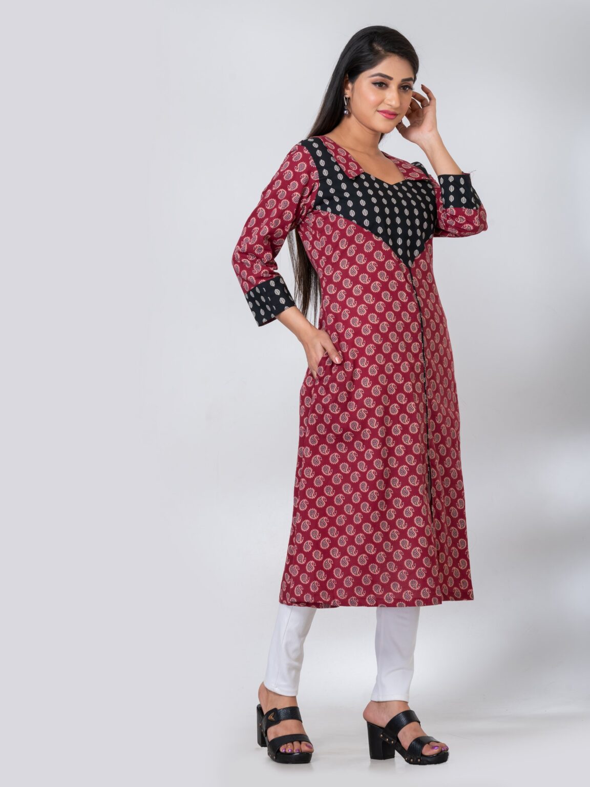 Amelia Pure Ajrak Cotton Collar Kurti - Image 9