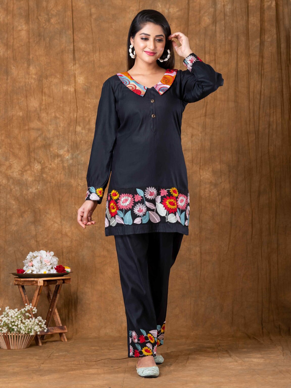 Flower Garden Co-ord Suit Set with Collar