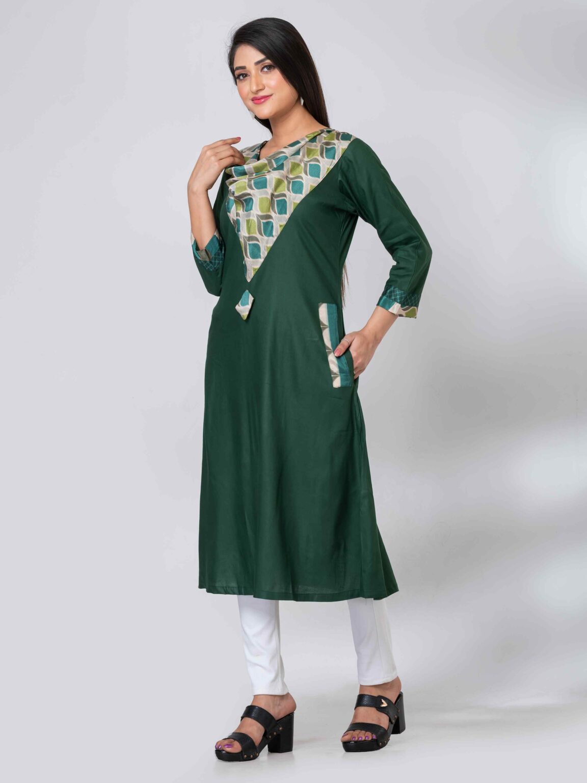 Pouch Neck Rayon Cotton Designer Kurti - Image 4