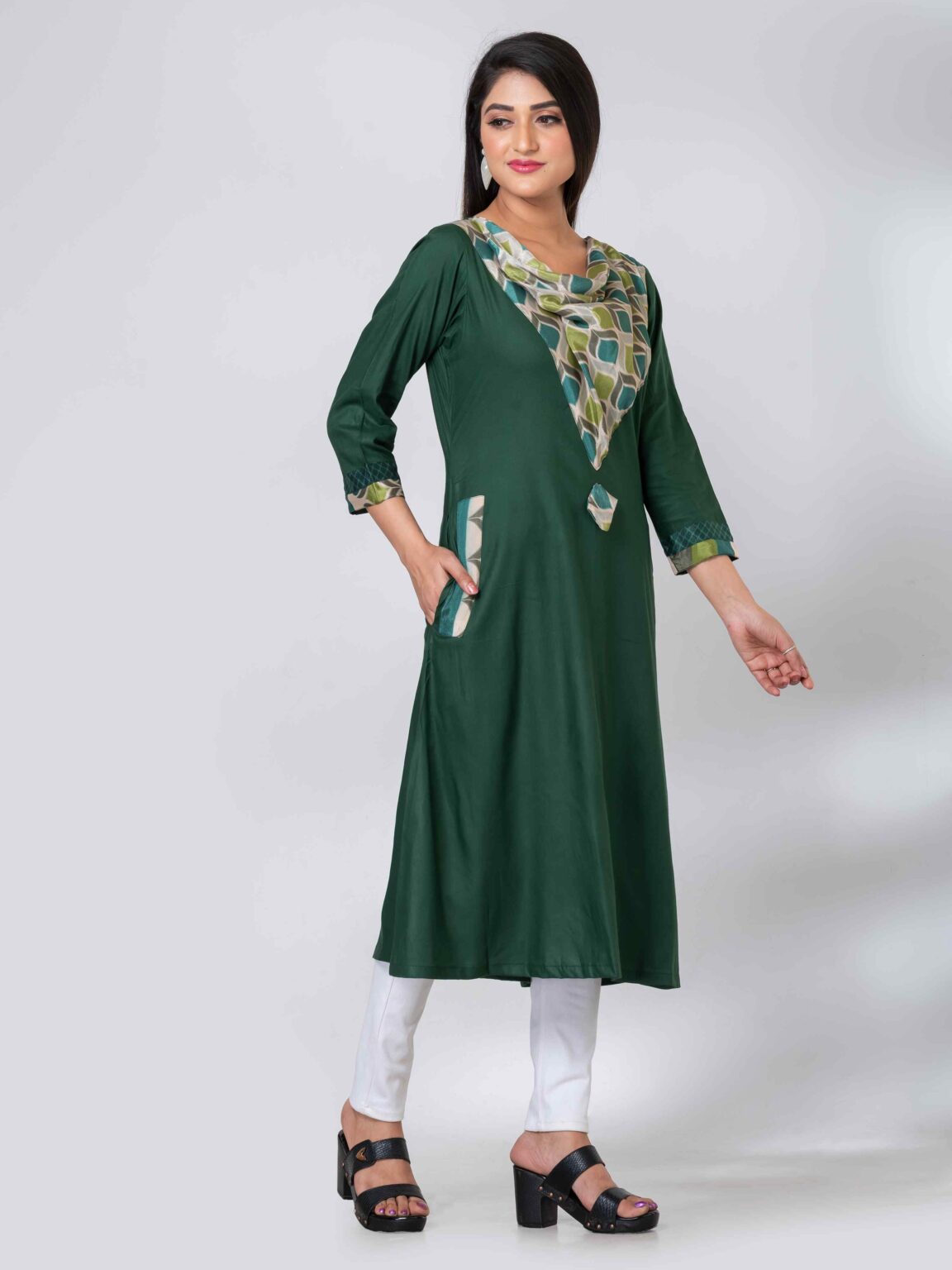 Pouch Neck Rayon Cotton Designer Kurti - Image 3