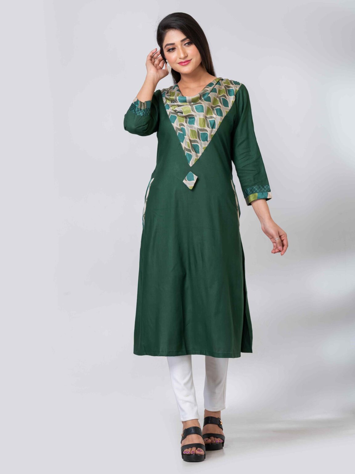 Pouch Neck Rayon Cotton Designer Kurti