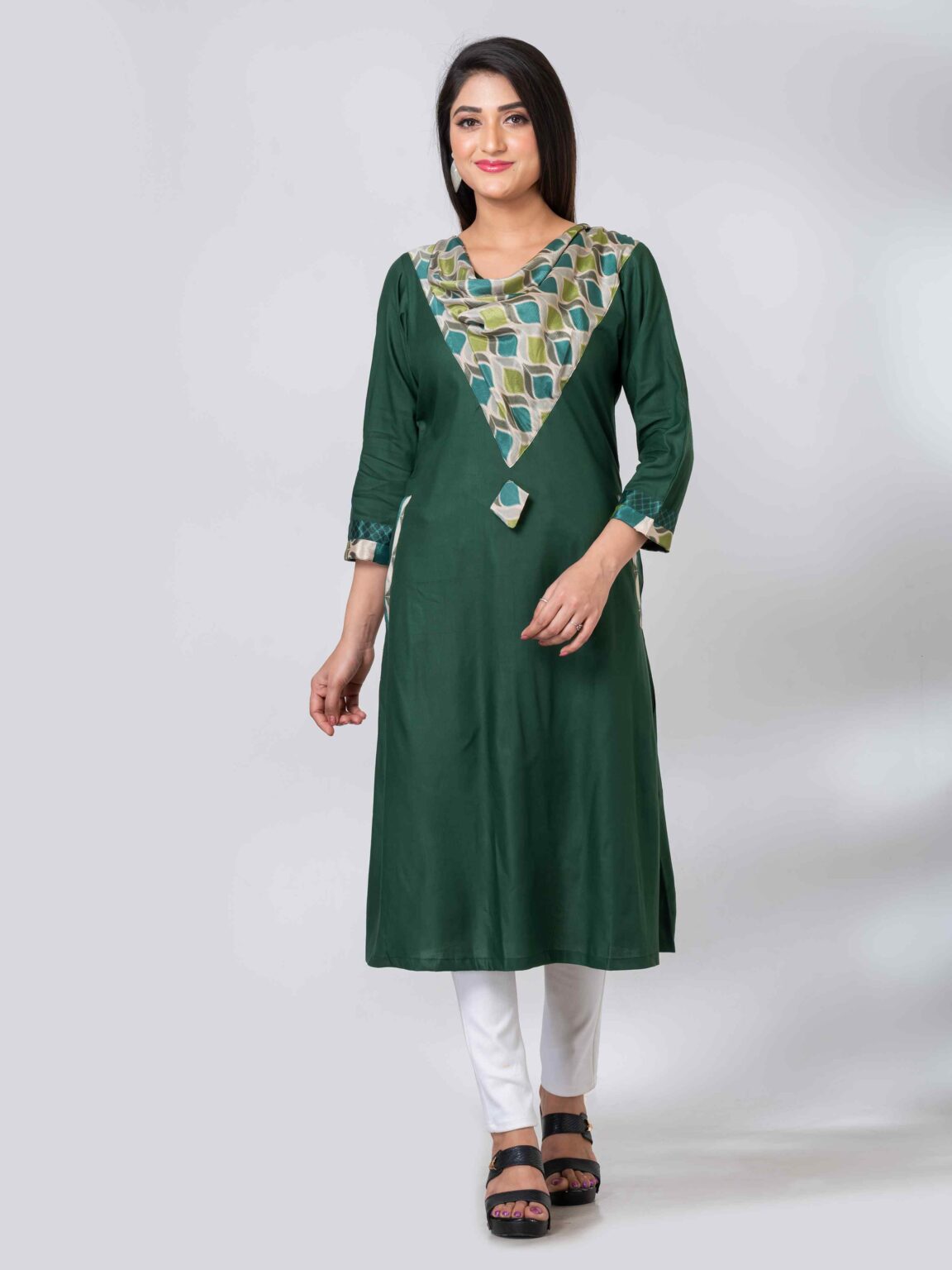 Pouch Neck Rayon Cotton Designer Kurti - Image 2