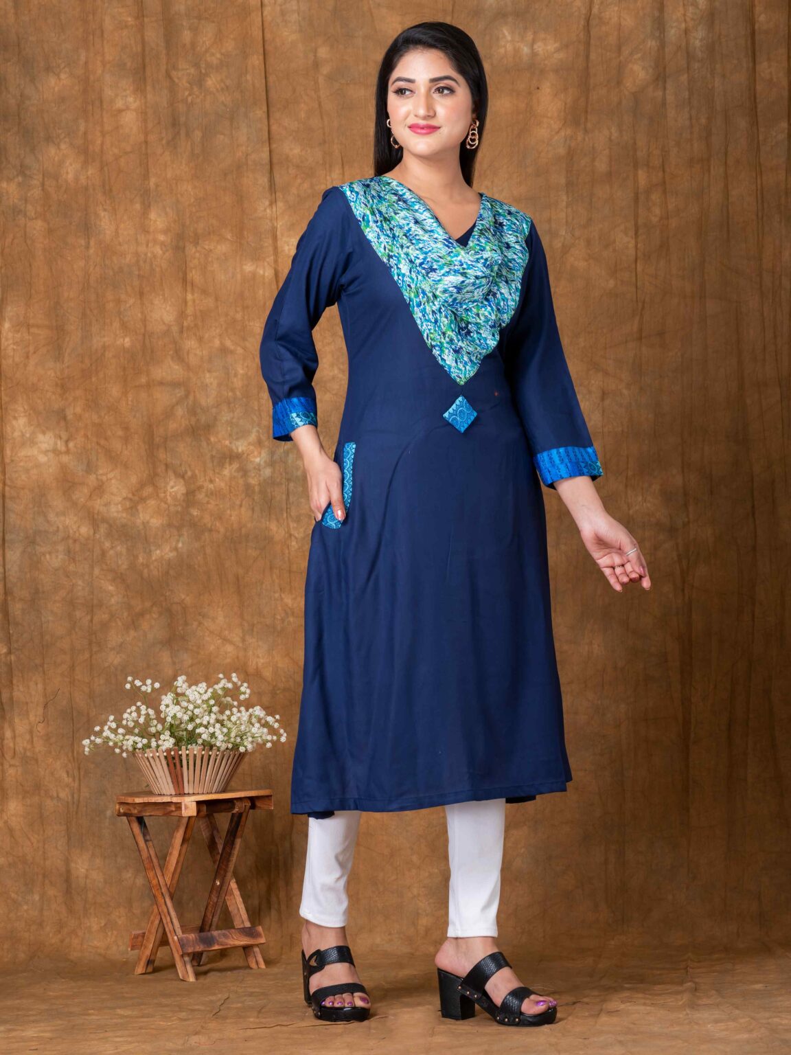 Pouch Neck Rayon Cotton Designer Kurti - Image 9