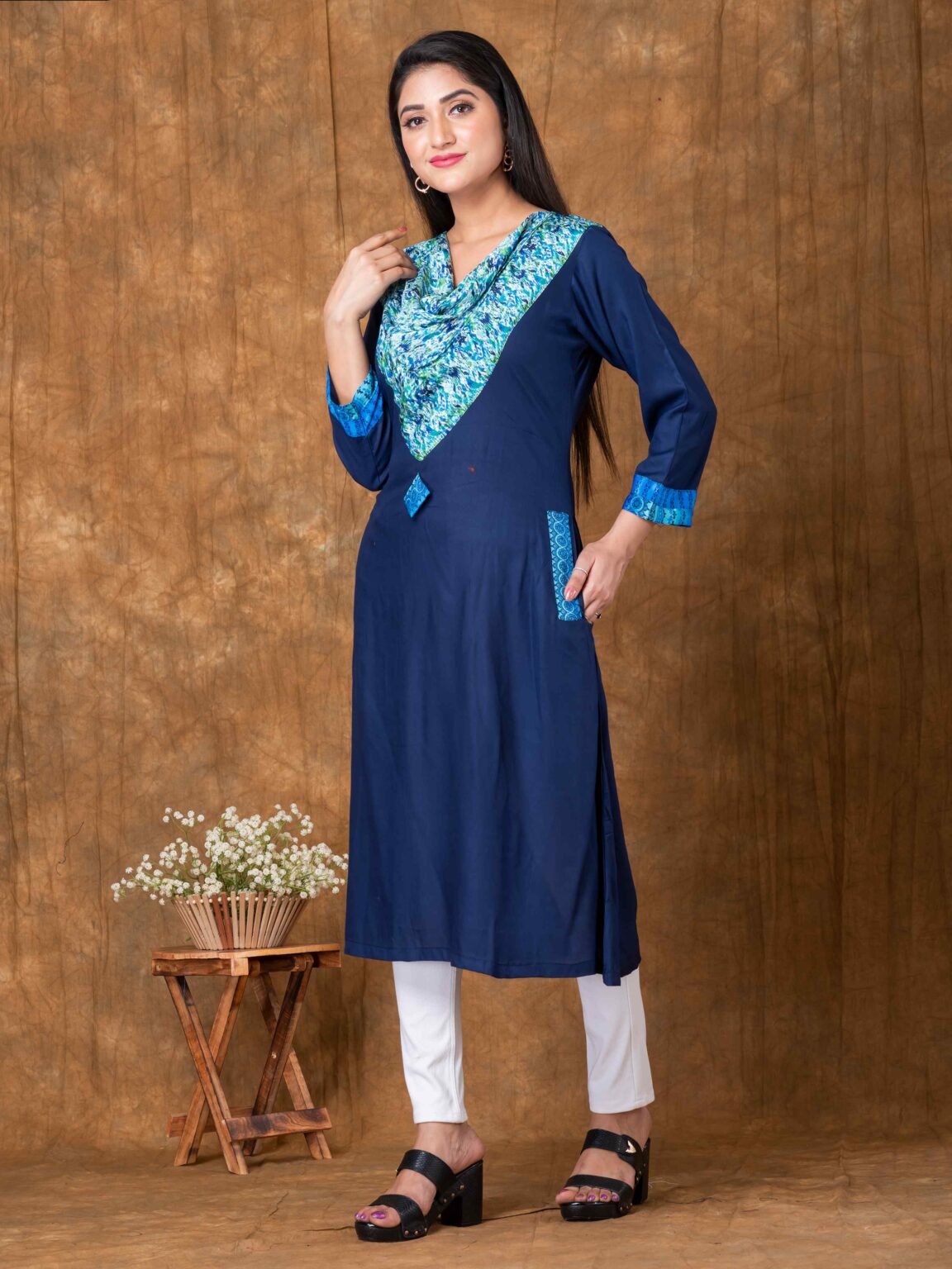 Pouch Neck Rayon Cotton Designer Kurti - Image 8