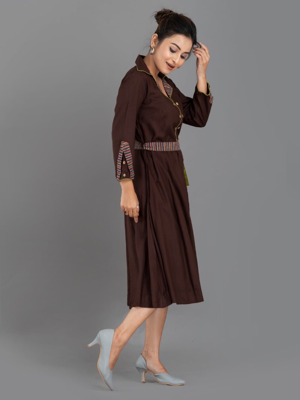 Chocolate Soft Textured Cotton Indo-Western Dress – Effortless Elegance - Image 3