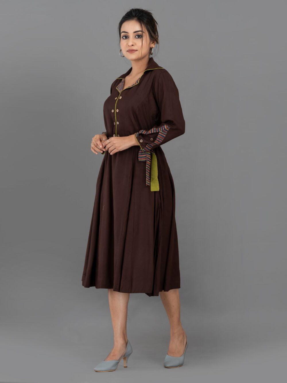 Chocolate Soft Textured Cotton Indo-Western Dress – Effortless Elegance - Image 4