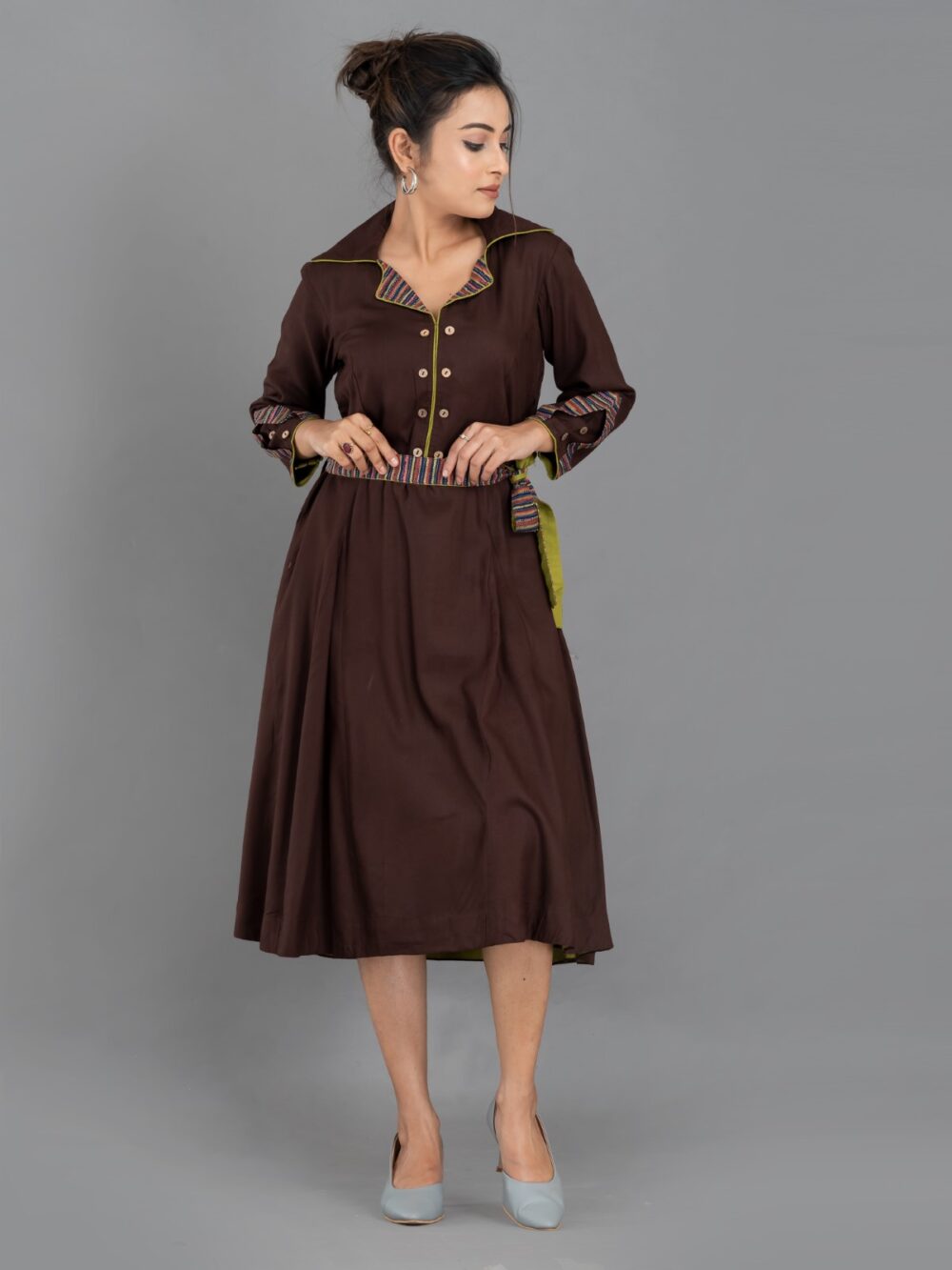 Chocolate Soft Textured Cotton Indo-Western Dress – Effortless Elegance - Image 5