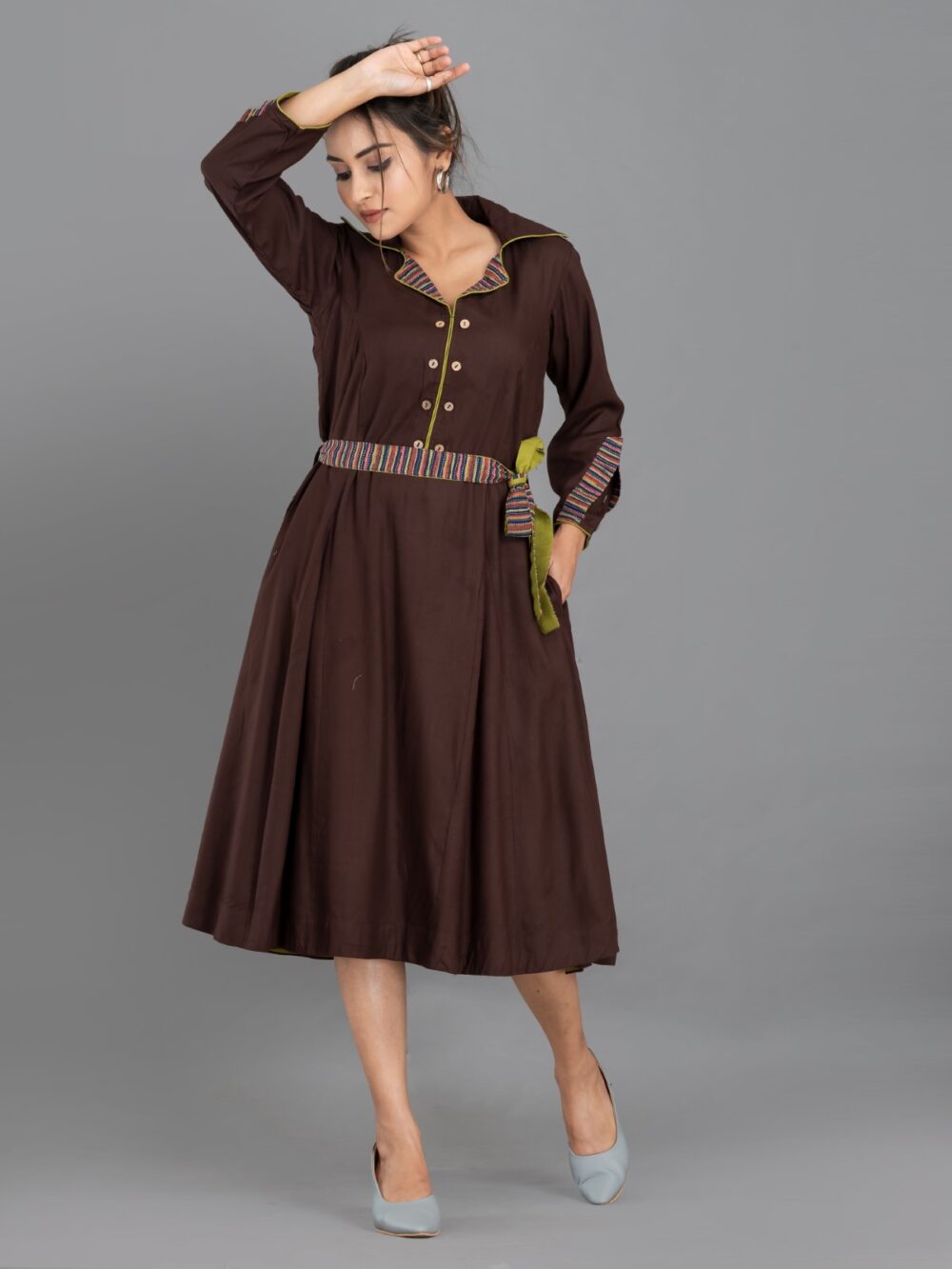 Chocolate Soft Textured Cotton Indo-Western Dress – Effortless Elegance - Image 6