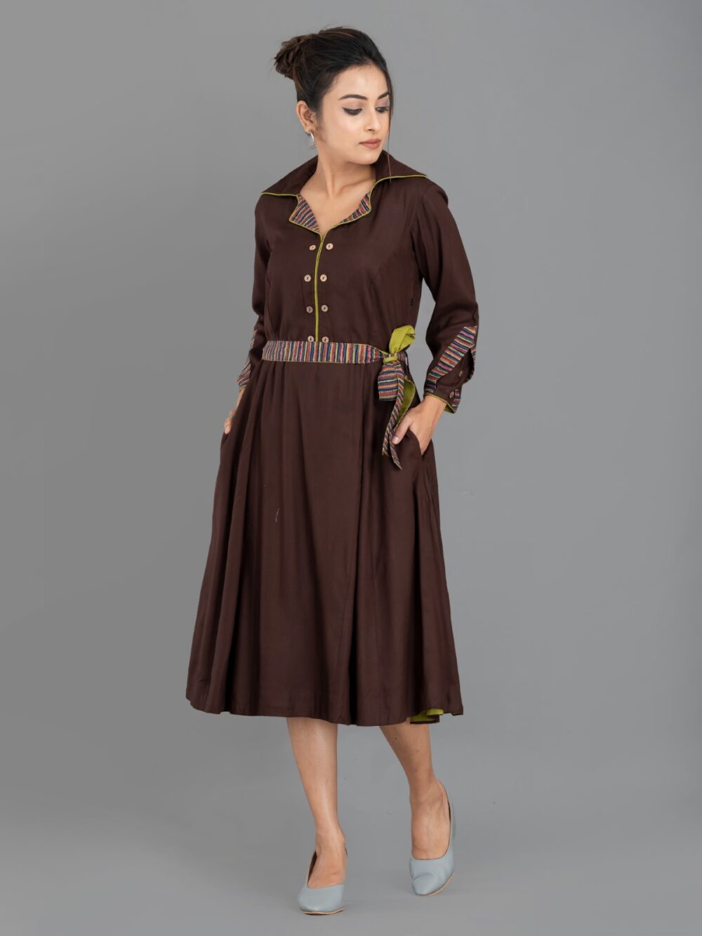 Chocolate Soft Textured Cotton Indo-Western Dress – Effortless Elegance