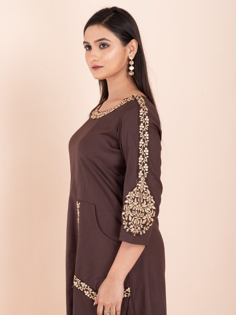 Chocolate Cotton Embroidered Co-ord Set - Image 5