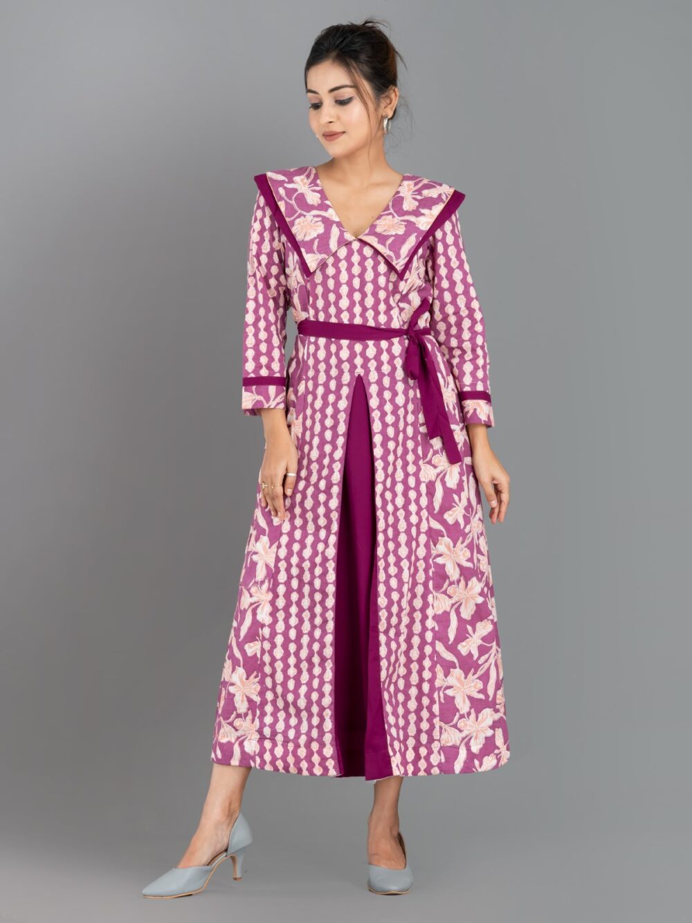 Lavender Breeze – Indo-Western Cotton Fusion Dress with Pockets - Image 2