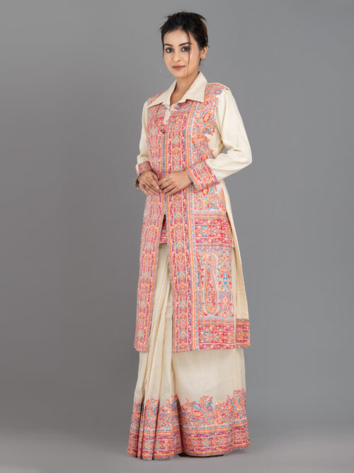 Off-White Chanderi Weave Fusion Skirt Jacket Set