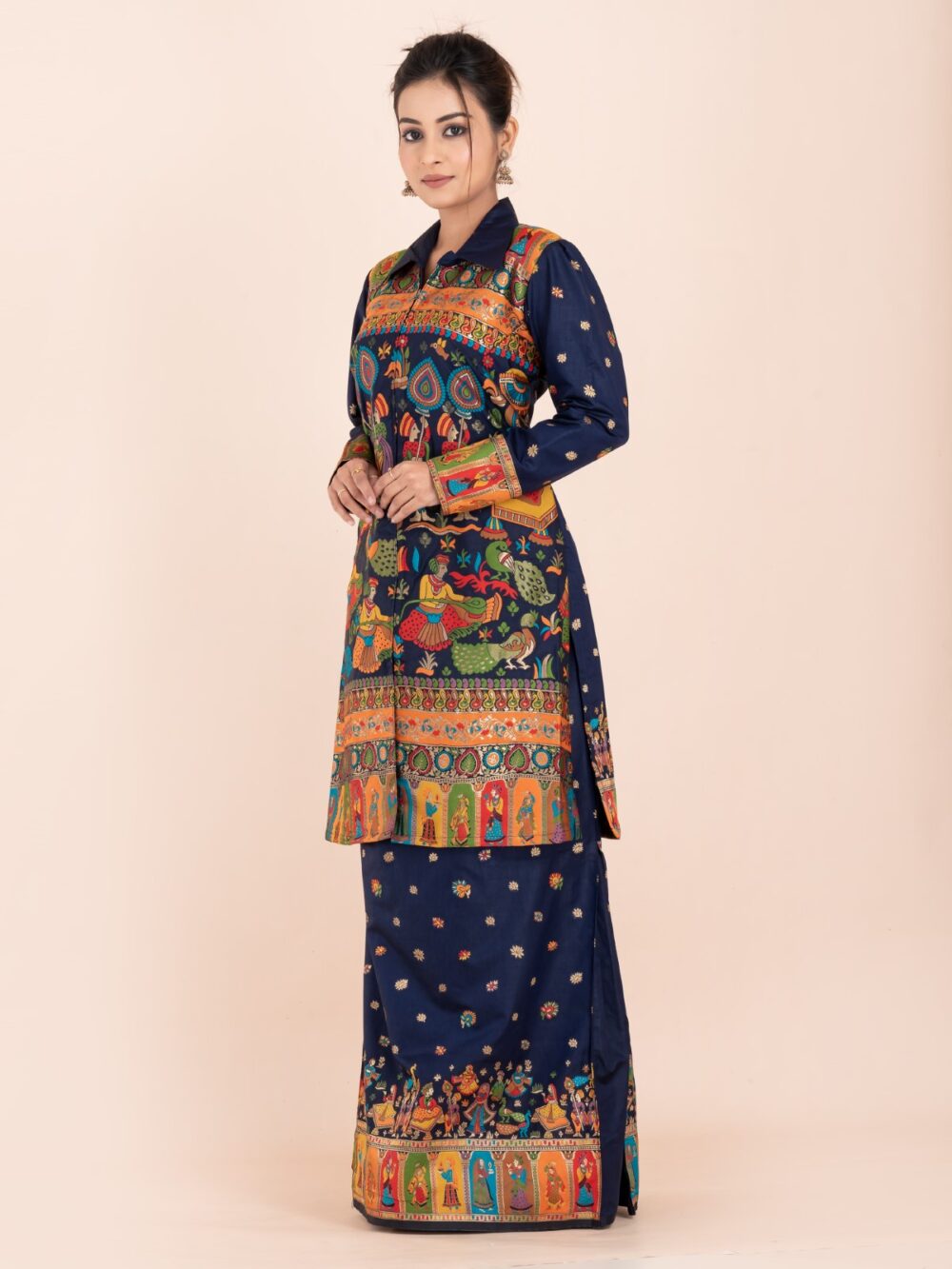 "Neelraga Elegance" – Navy Blue Baluchori Fusion Set - Image 5