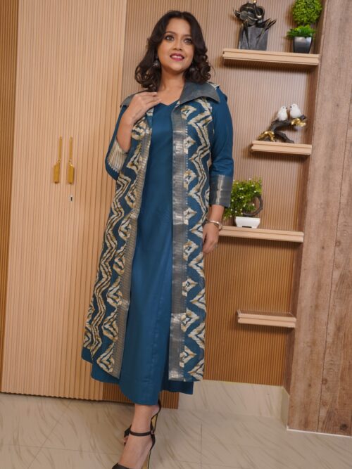 Peacock Blue Flared Fusion Dress