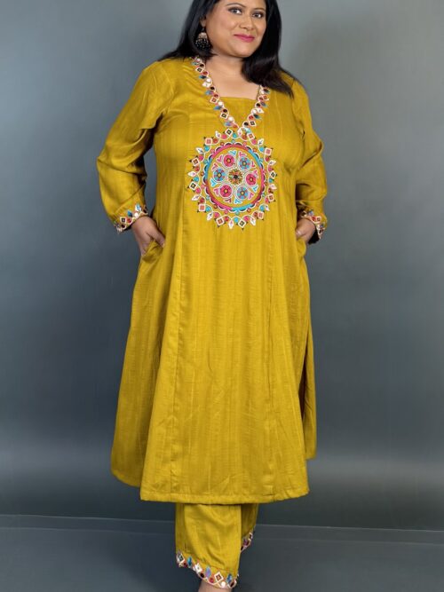 Radiant Mustard Plus Co-Ord Set with Elegant Embroidery