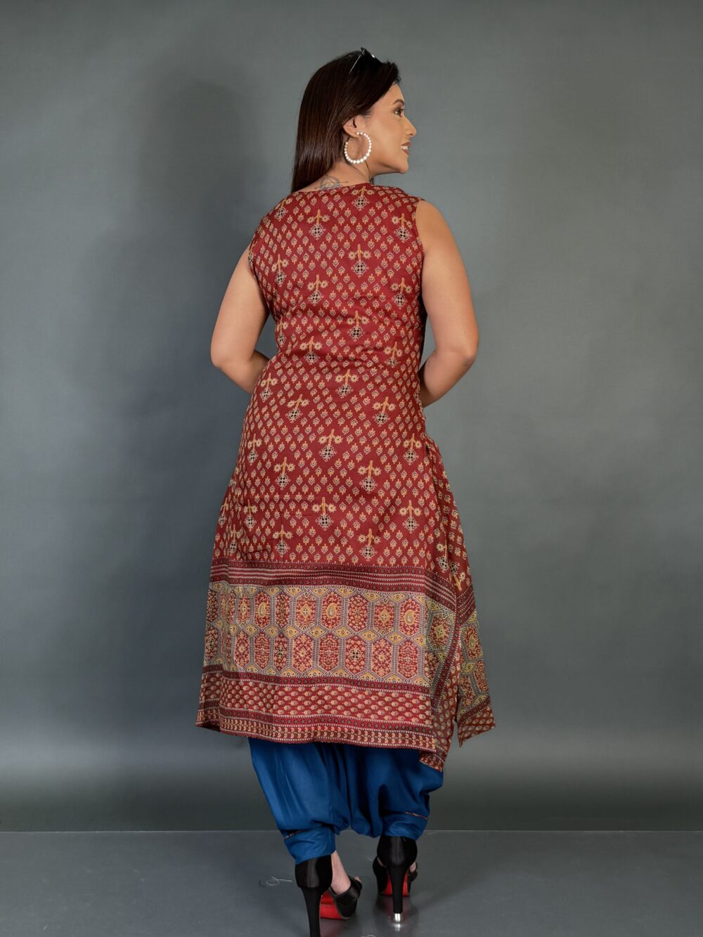 Maroon Jacket-Top & Navy Bohonic Pant Set with Pockets - Image 3
