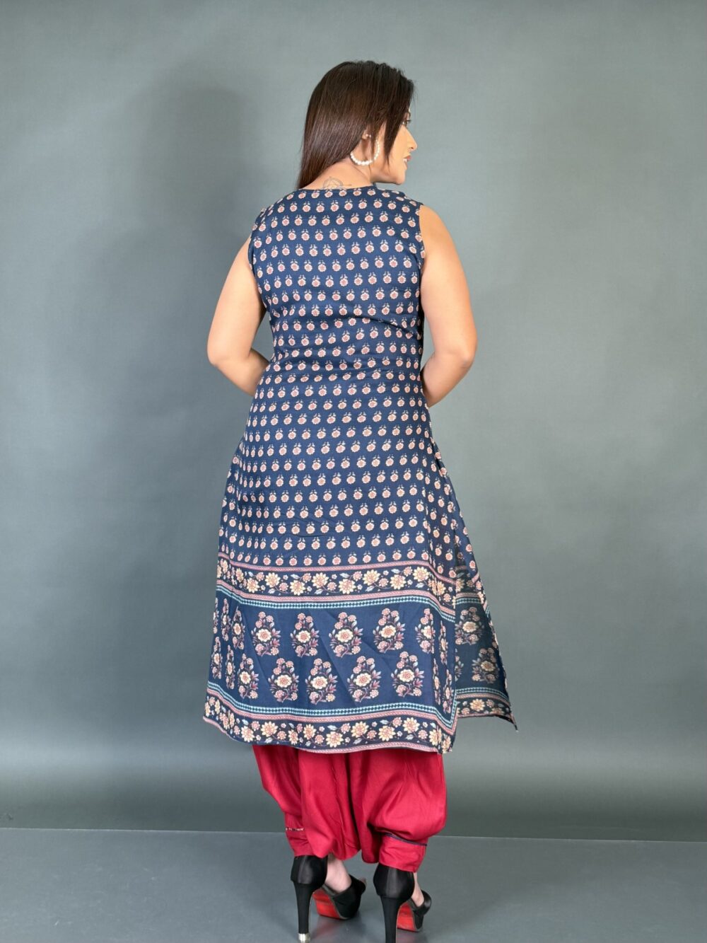 Asymmetrical Indo-Western Set with Printed Jacket - Image 4