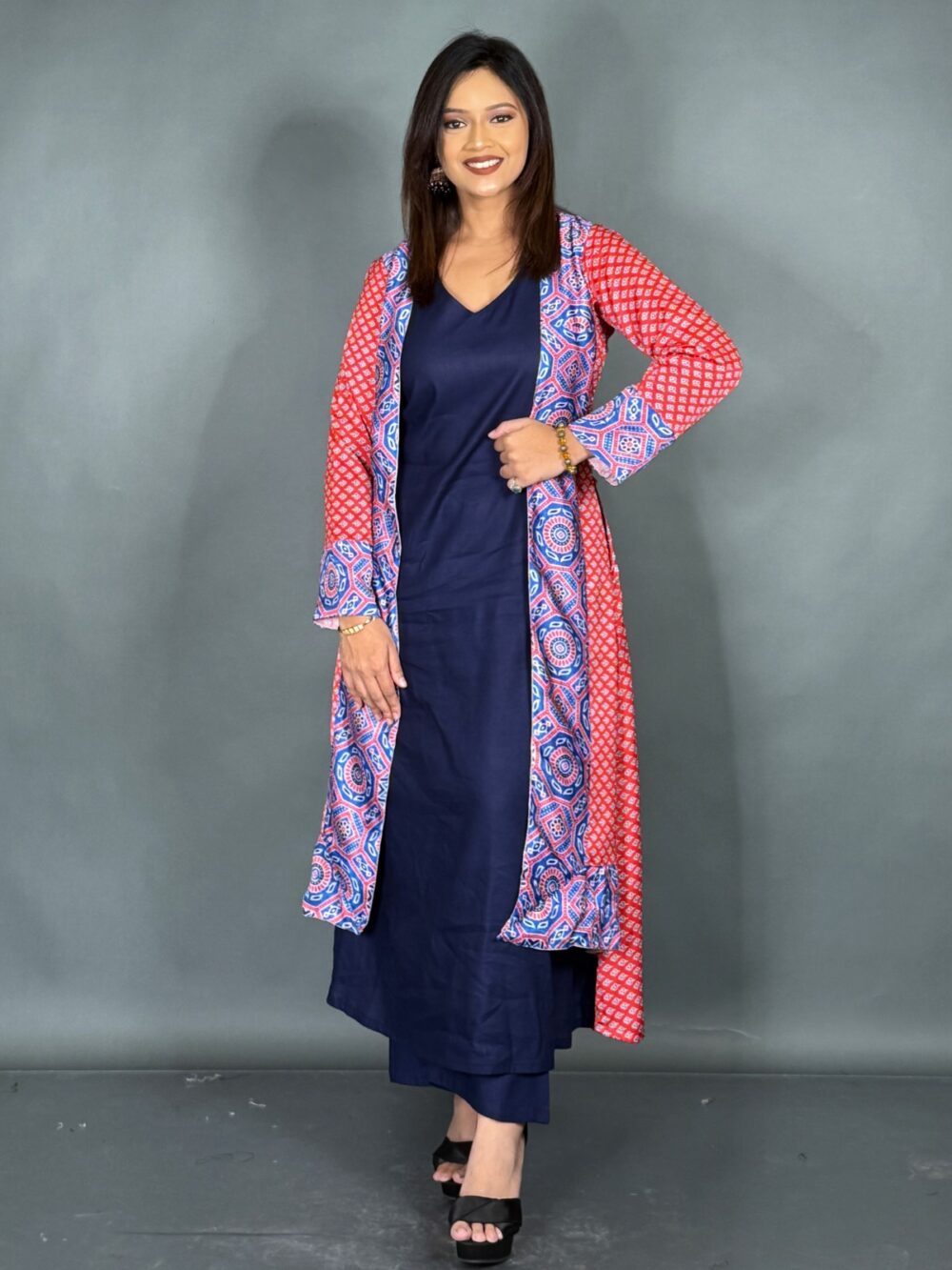 Midnight Charm: Navy Co-Ord Set with Statement Red Jacket - Image 2