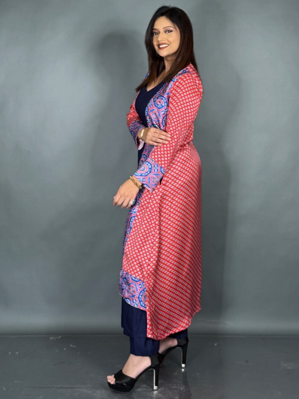 Midnight Charm: Navy Co-Ord Set with Statement Red Jacket - Image 4