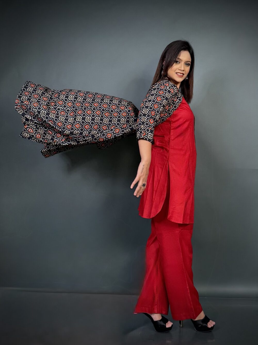 Maroon Mystique – Ajrakh Print Co-ord Set with Achkan Layer - Image 6