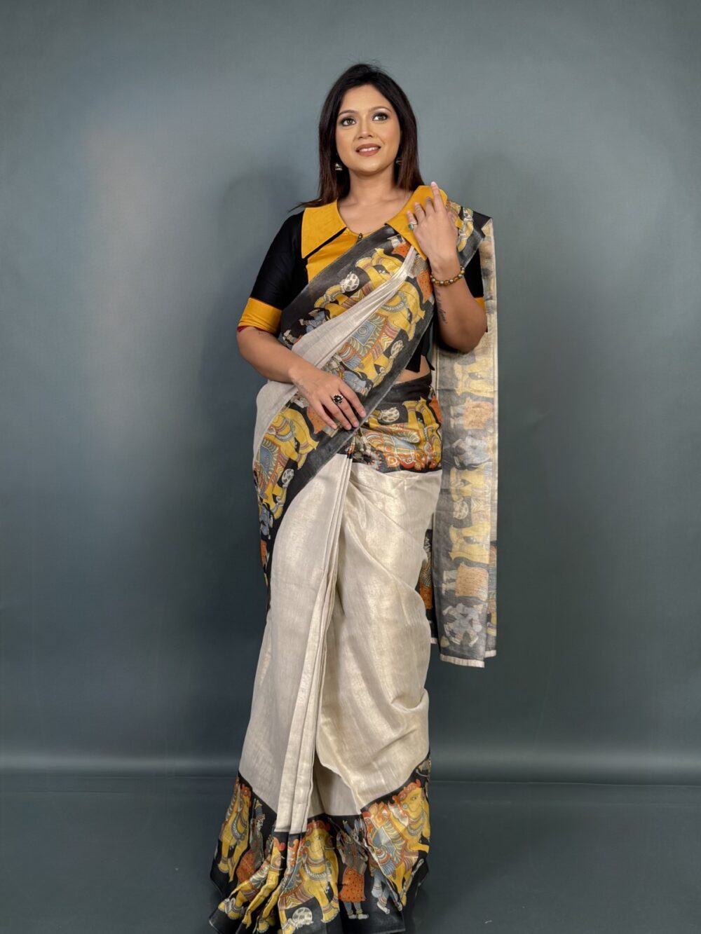 Elegant Ready-to-Wear Tissue Saree in Beige
