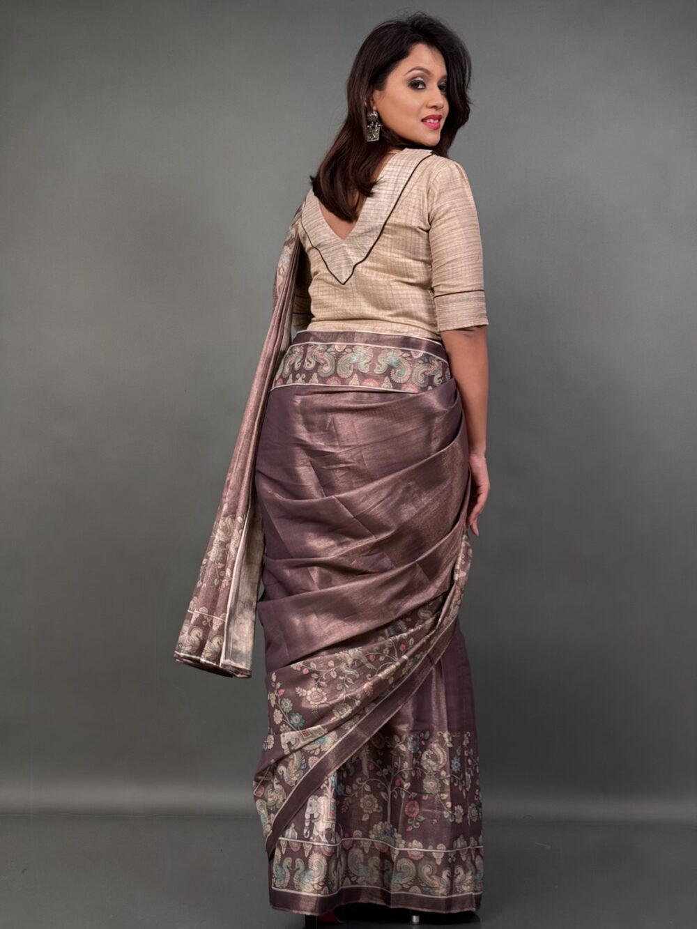 The Copper Glow Printed Ready-to-Wear Tissue Tussar Saree - Image 2