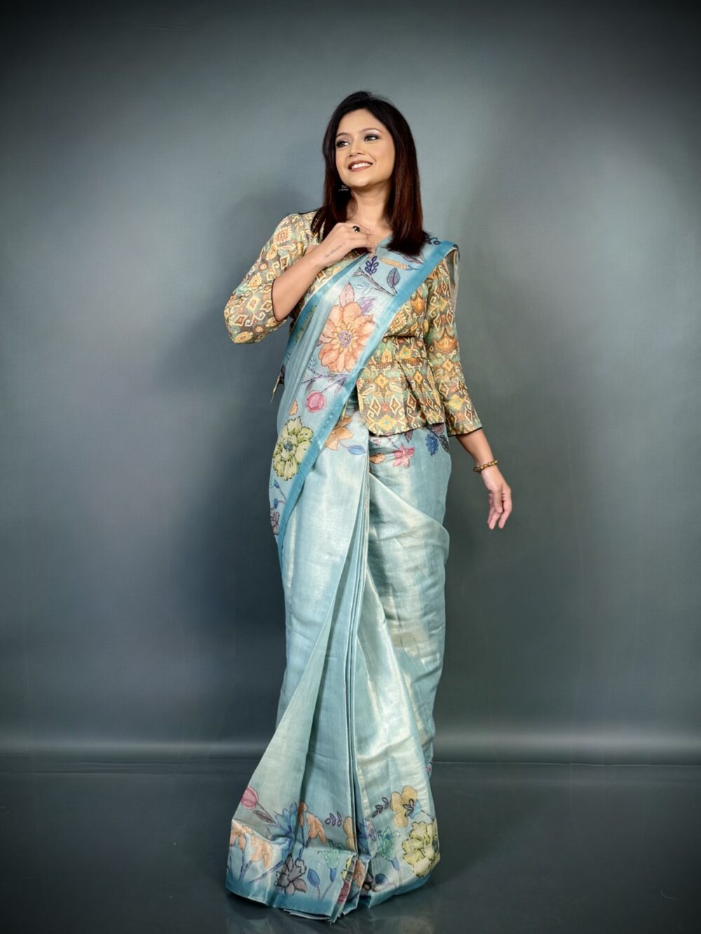 Blue Bloom Effortless Tissue Tussar Ready to wear Saree