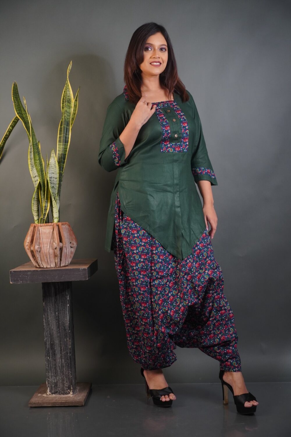Earth Muse: Bottle Green & Maroon Boho Set - Image 2