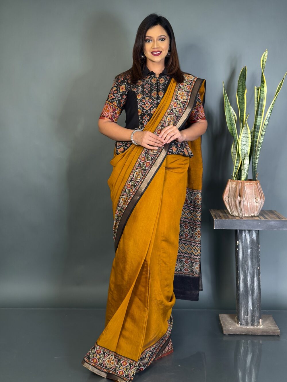 RangSutra Mustard Patola Ready-to-wear Saree