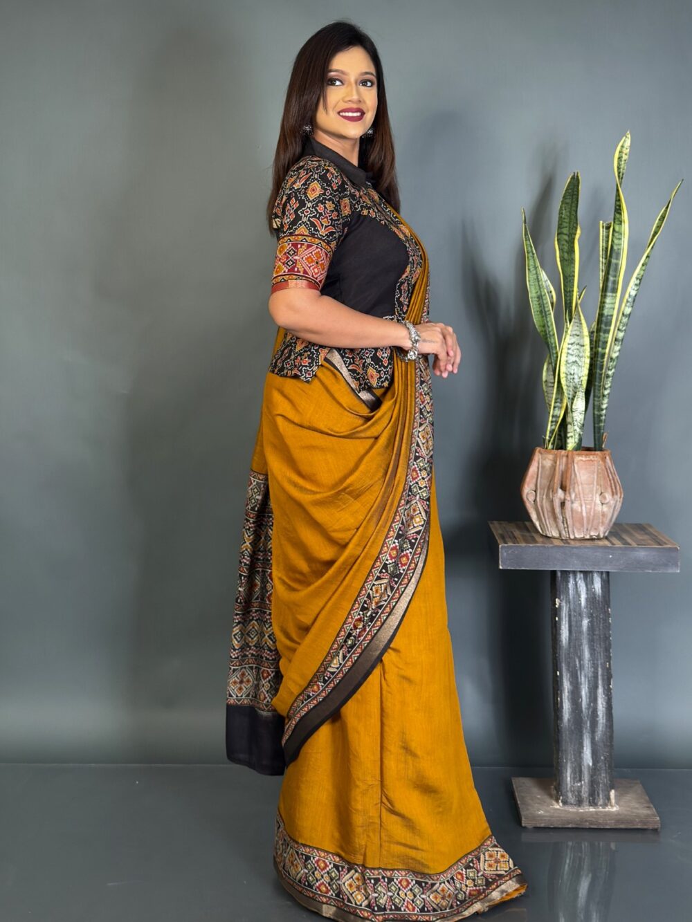 RangSutra Mustard Patola Ready-to-wear Saree - Image 2