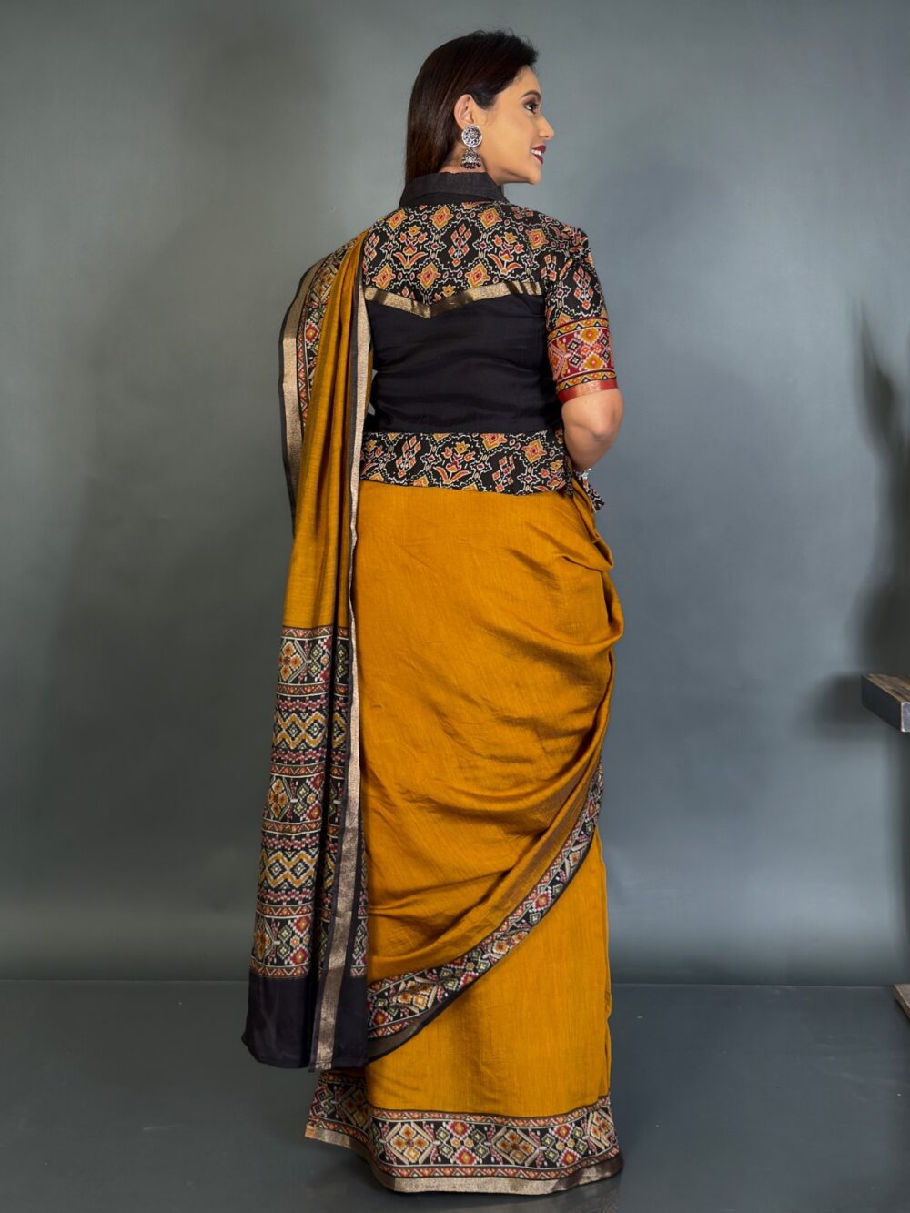 RangSutra Mustard Patola Ready-to-wear Saree - Image 3