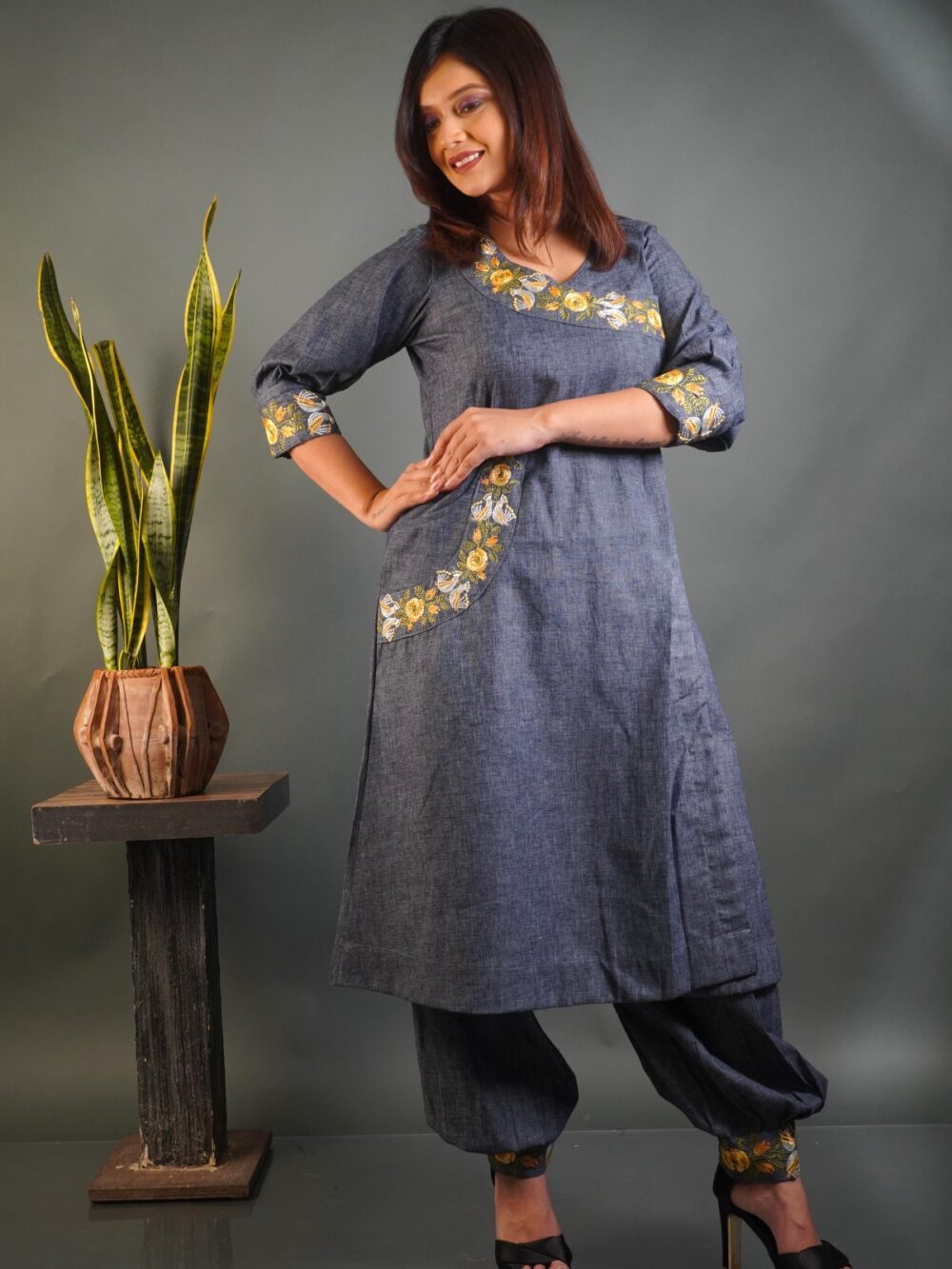 Elegance in Grey Embroidered Khadi Co-ord Set