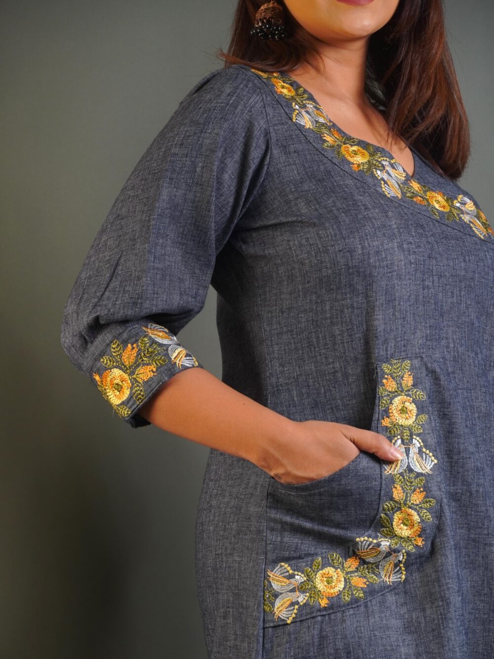 Elegance in Grey Embroidered Khadi Co-ord Set - Image 5