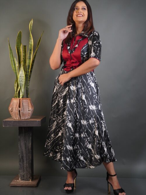 Regal Noir Maroon Indo-Western Satin Dress