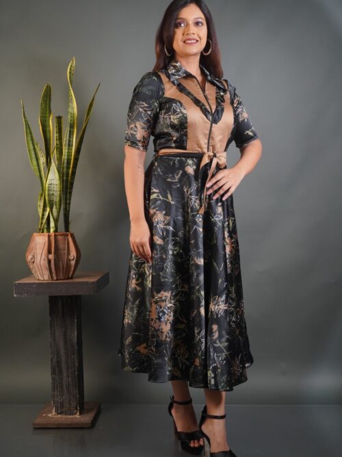 Twilight Charm Indo-Western Satin Printed Dress