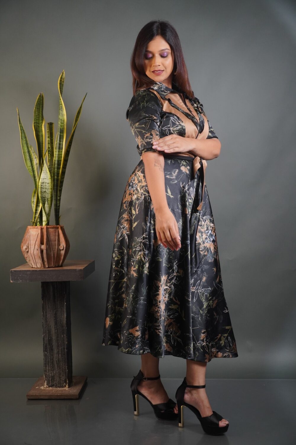 Twilight Charm Indo-Western Satin Printed Dress - Image 2