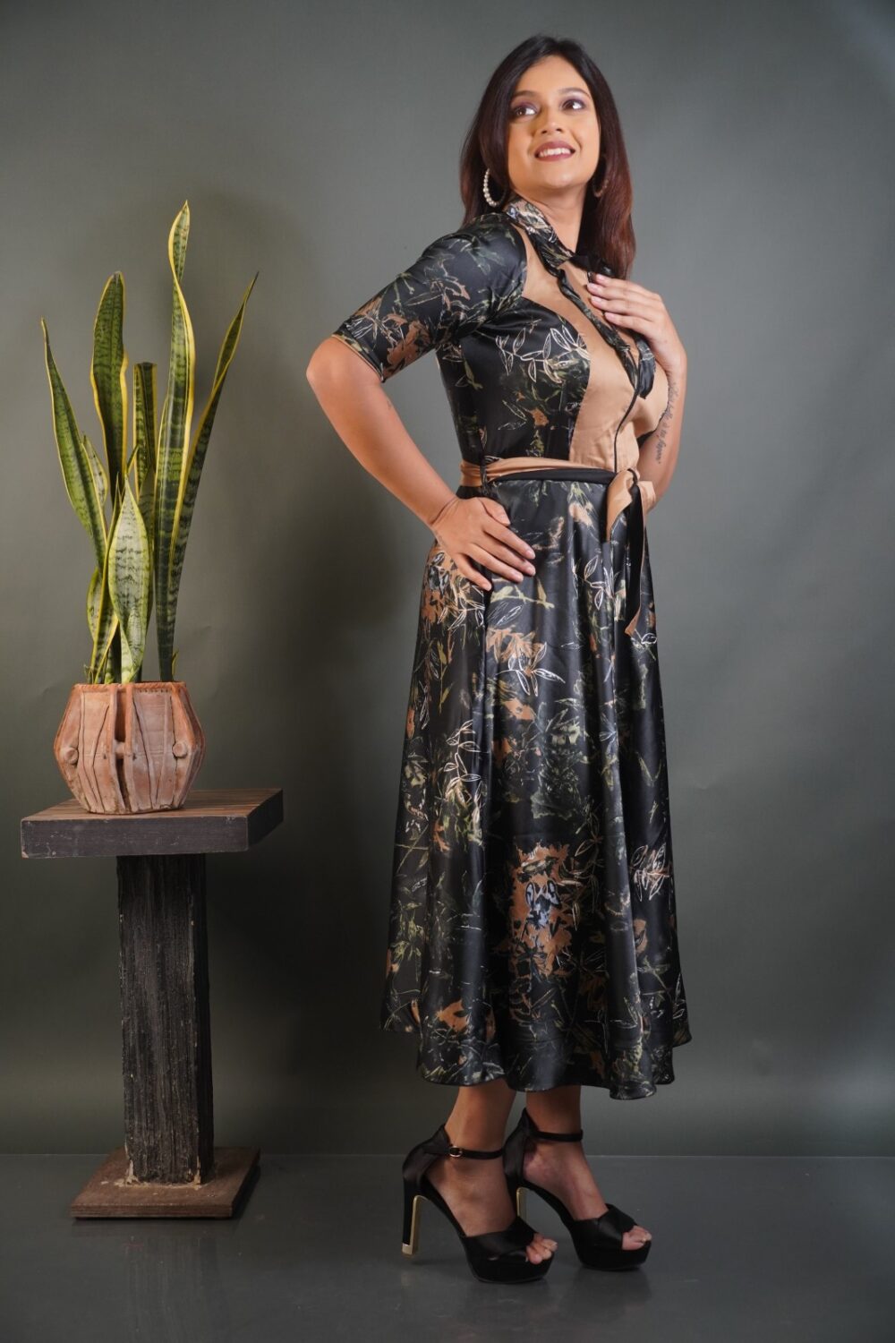 Twilight Charm Indo-Western Satin Printed Dress - Image 3