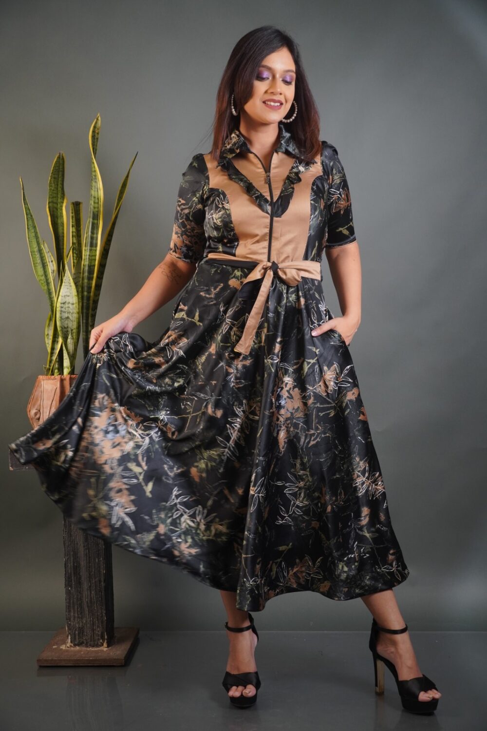 Twilight Charm Indo-Western Satin Printed Dress - Image 4