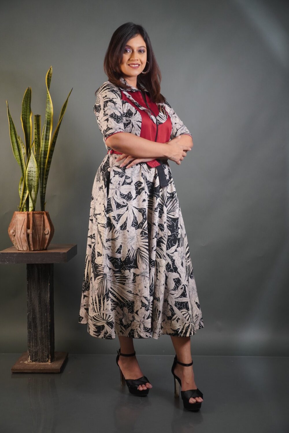 Urban Grace Indo-Western Printed Satin Crepe Dress