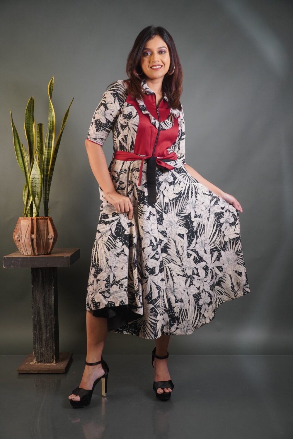 Urban Grace Indo-Western Printed Satin Crepe Dress - Image 2
