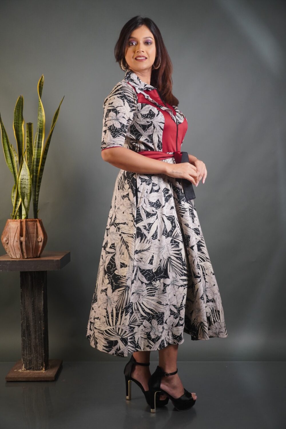 Urban Grace Indo-Western Printed Satin Crepe Dress - Image 4