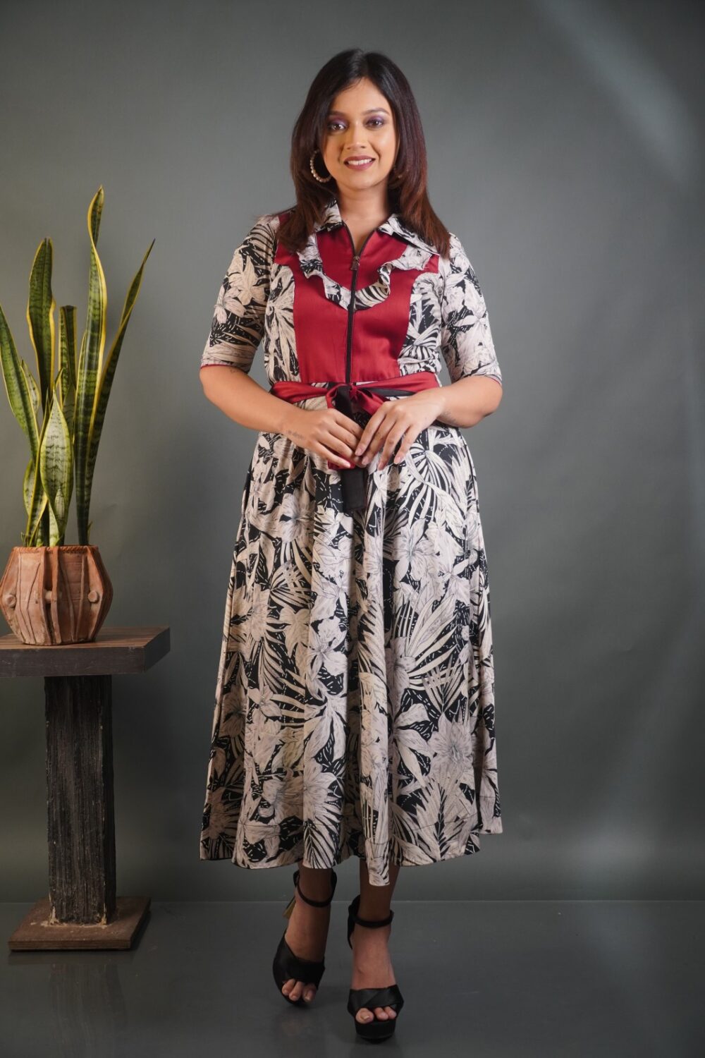 Urban Grace Indo-Western Printed Satin Crepe Dress - Image 5