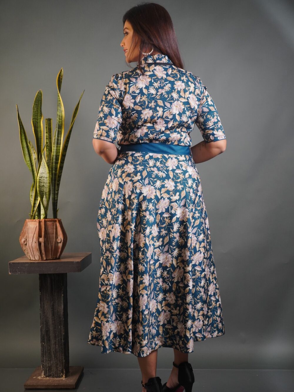Peacock Elegance Satin Crepe Indo‑Western Dress - Image 4