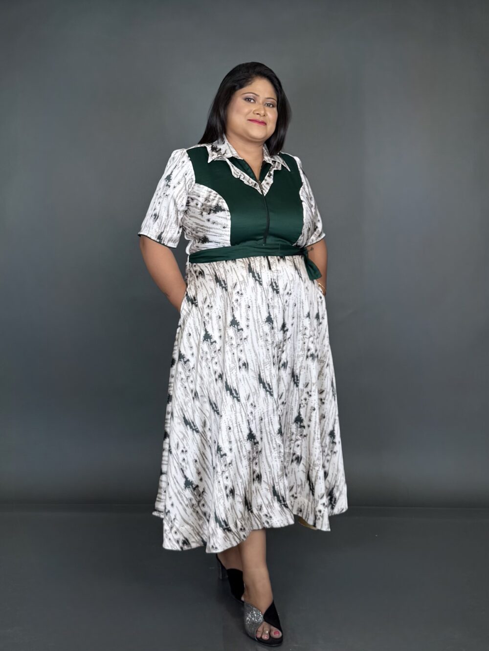 Modern Indo-Western Plus-Size Dress in Satin Crepe