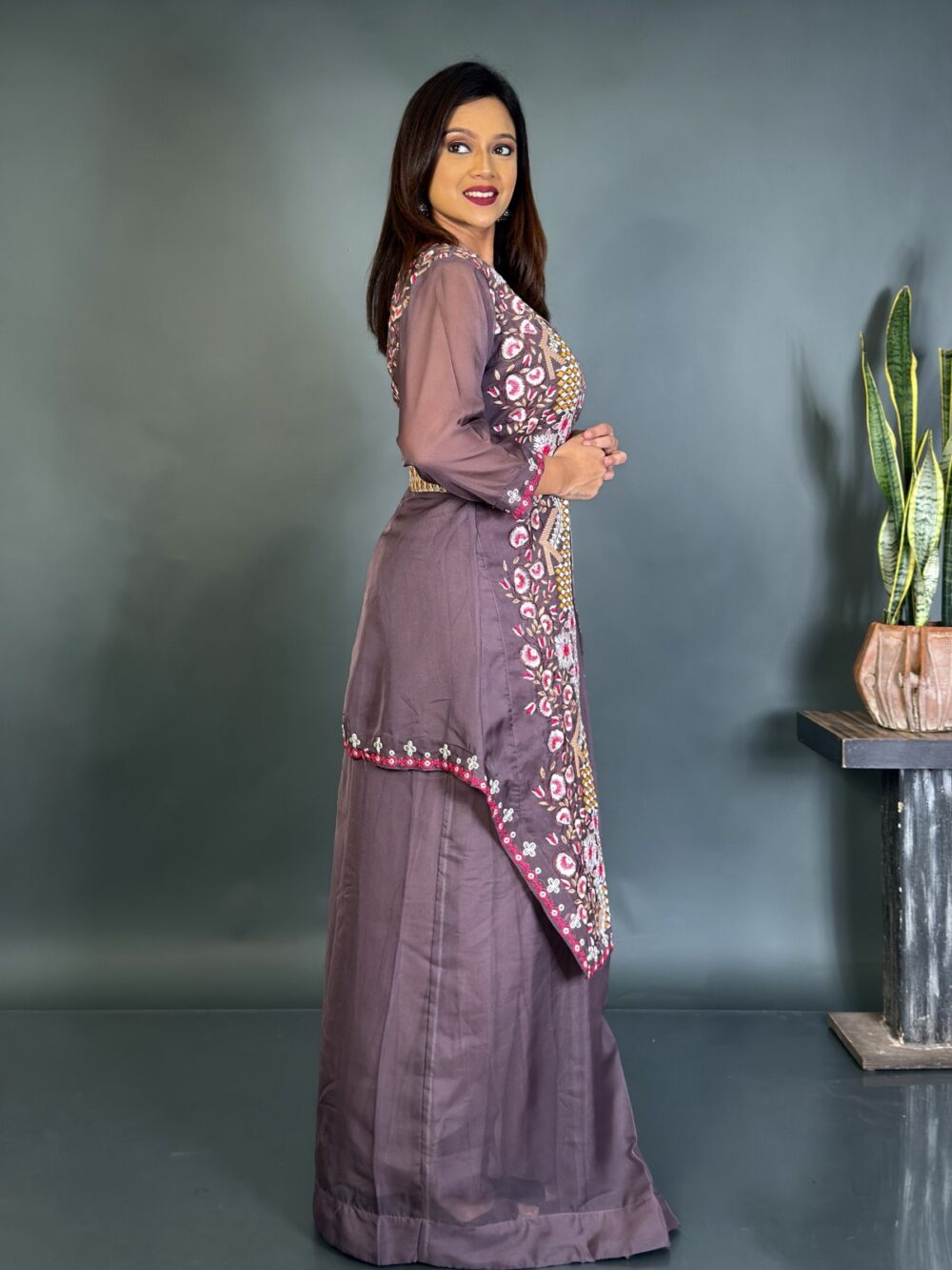 Designer Onion Pink Organza 3-Piece Set for Party Wear - Image 3